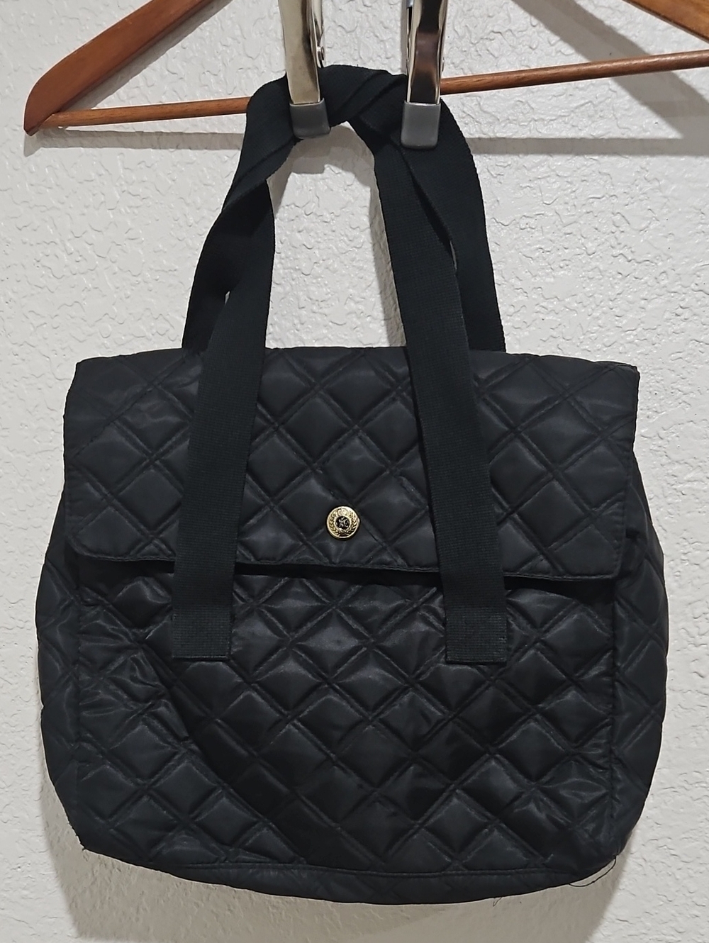 Adrienne Vittadini Quilted Black Tote with Gold-Tone Snap